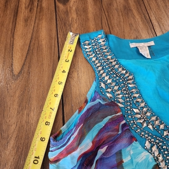 Alberto Makali blue tie dye Print Beaded embroidered Sleeveless chiffon Dress M - Picture 9 of 13